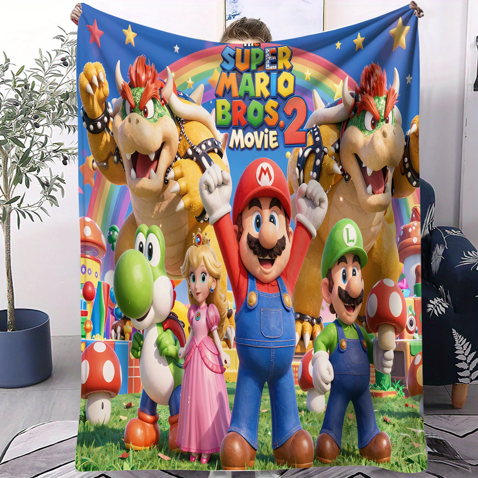 Manta Suave y Cálida de Dibujos Animados de Super Mario 3D para Oficina, Viajes, Comodidad, Ocio, Campamento, Viajes, Manta Multifuncional Universal, Regalo para Fanáticos