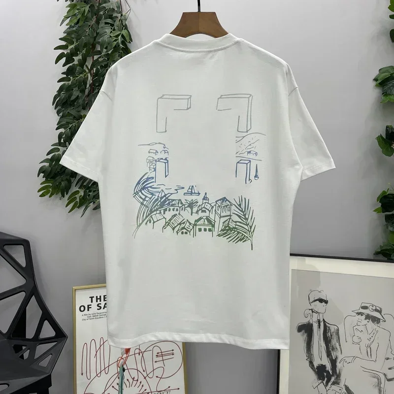 

Famous Brand Designer 100% Cotton T-shirt Plus Size White Tees Men Korean Tshirts Large Hand-painted On Back T Shirt Man