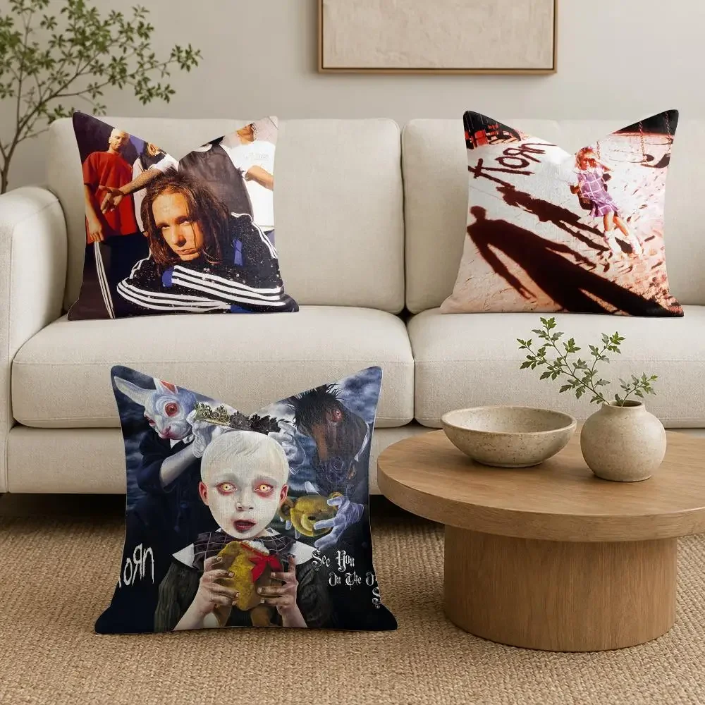 Band K-Korn-Follow the Leader Cushion Cover Organic Natural Linen Pillowcase with Double Sided Print for Sofa Home Decor Gift