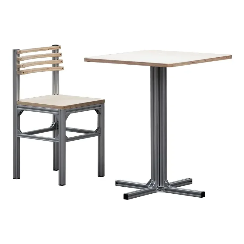 Industrial Style Commercial Dining Table and Chairs for Milk Tea Shop Cafe Dessert Shop Birch Ocean Plate Aluminum Profile