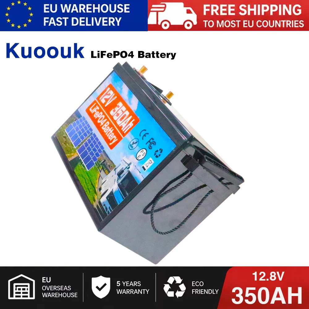 Image of Kuoouk 12V 350Ah LiFePO4 Lithium-Eisenphosphat-Batterie 10000+ Deep-Cycle-Zyklen Eingebautes BMS mit Niedertemperaturschutz für Wohnmobile und Yachten – Neue Batterie 2026