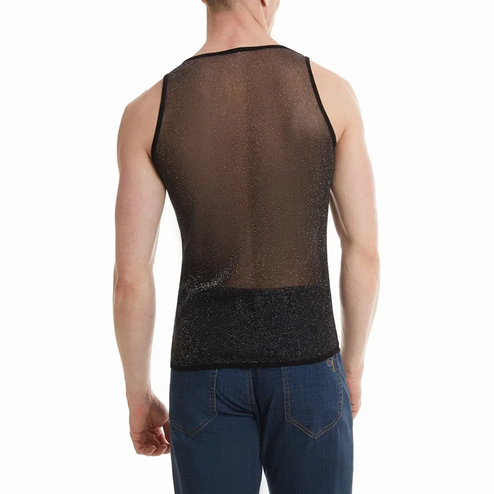 Athletic Undershirt For Men See Through Mesh Shine Design Fitness Tank Vest Perfect For Fall Spring Summer Or Winter