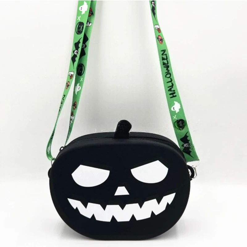 할로윈 호박 실리콘 크로스백 재미있는 참신한 숄더백 파티 여행 선물용 지퍼 포함 휴대폰 립스틱 동전 수납 가능