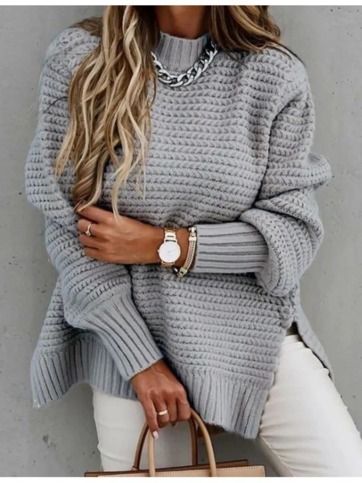 Suéter de punto de manga larga estilo casual, cuello redondo, ropa de calle cómoda, hoada, de una sola pieza, moda de prima...