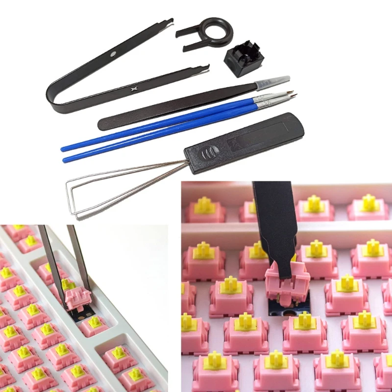 7PCS Mechanical Keyboard Tweezers Lube Tool Brush Switch Puller Stem Picker Kit Drop Shipping