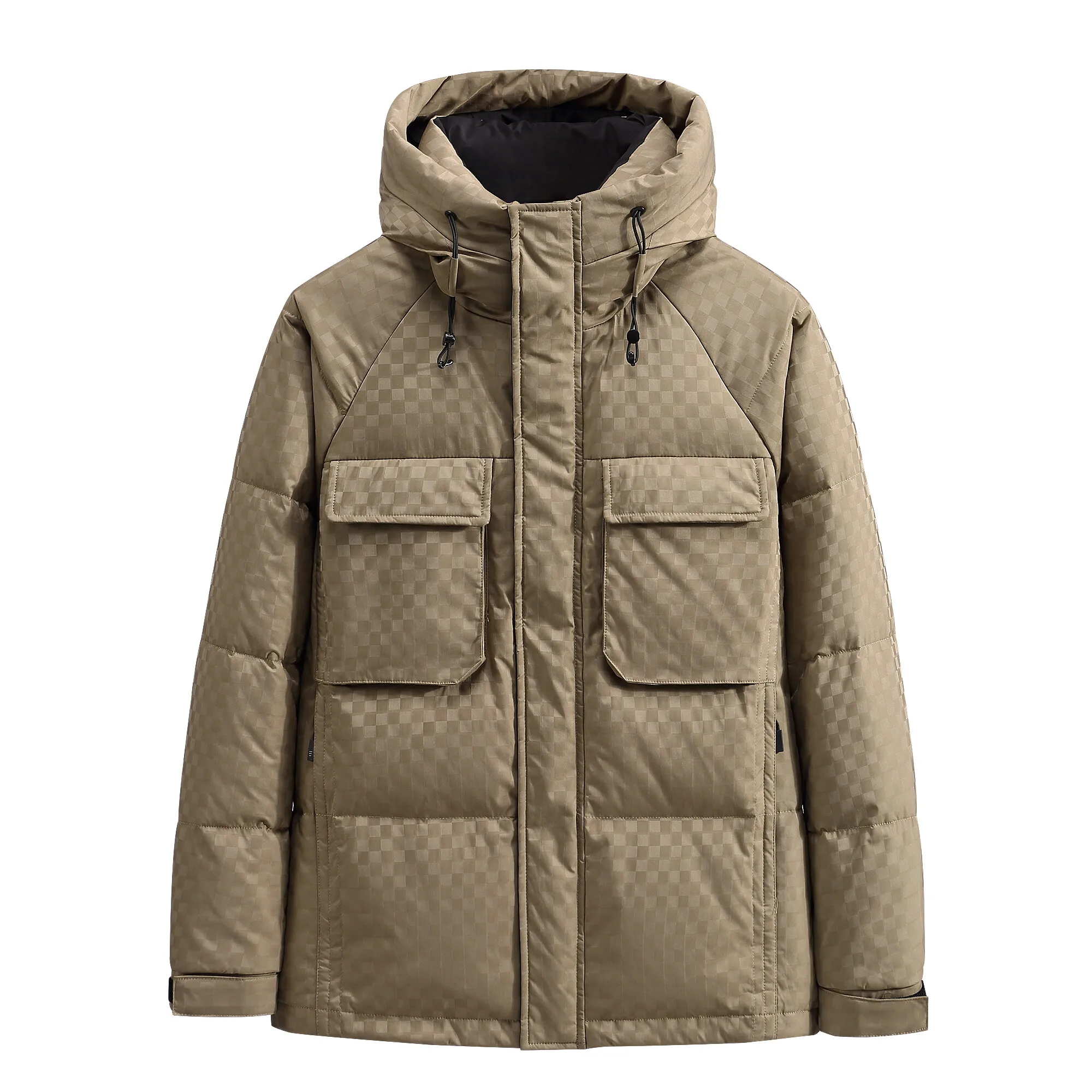 Casual Warm Men's Plaid Hooded Duck Down Jackets 2025 Winter Street Wear Checkered Puffer Coat Outdoor Windproof Padded Clothing