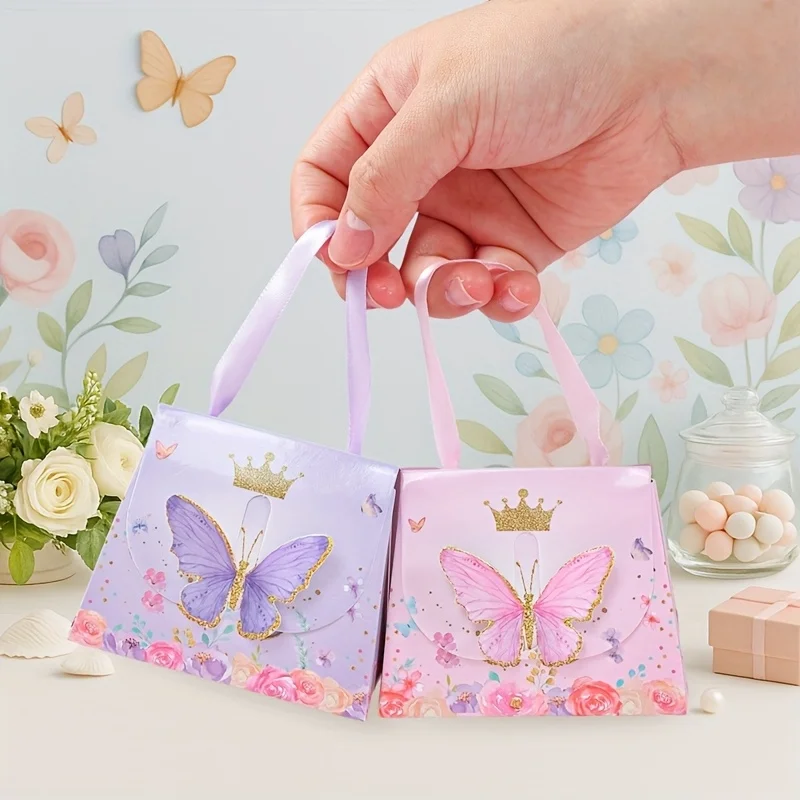 Schmetterlings-Kronen-Papiertüten & Geschenktaschen, geeignet für Babypartys, Hochzeiten, Geburtstagsfeiern, Dekorationen, Geschenkverpackungen. – Detail 3