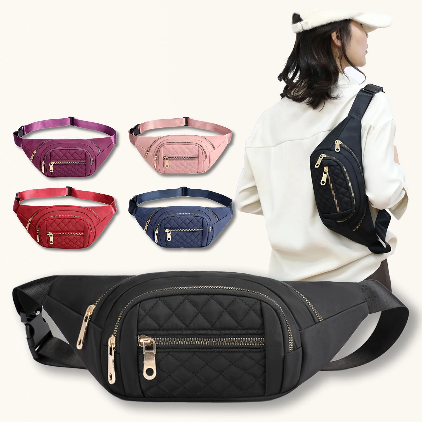 Women Plaid Waist Bag Female Oxford Waterproof Belt Bags Designer Crossbody Chest Bag Ladies Fashion Fanny Pack Banana Hip Purse