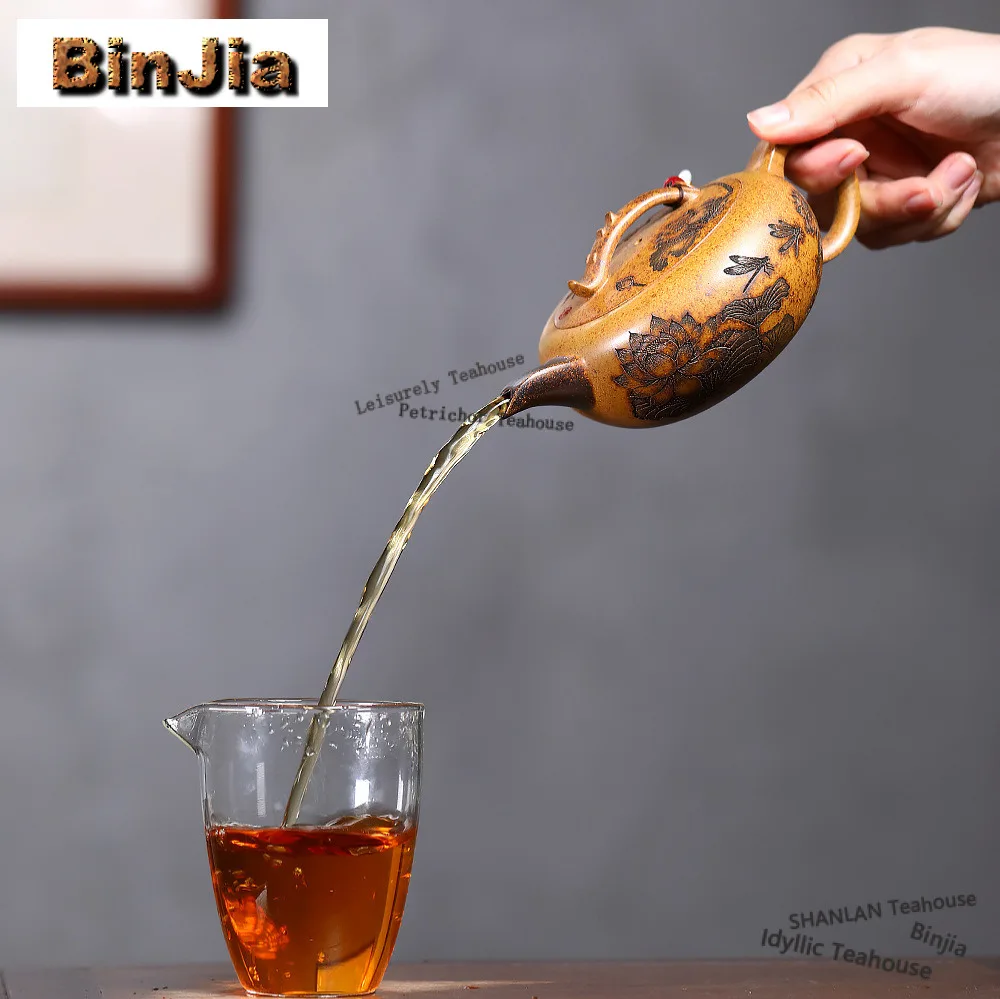 290ml Vintage Yixing Purple Clay Teapots Handmade Lotus Pot Raw Ore Section Mud Kettle Zisha Tea Set Tea Services Decoration