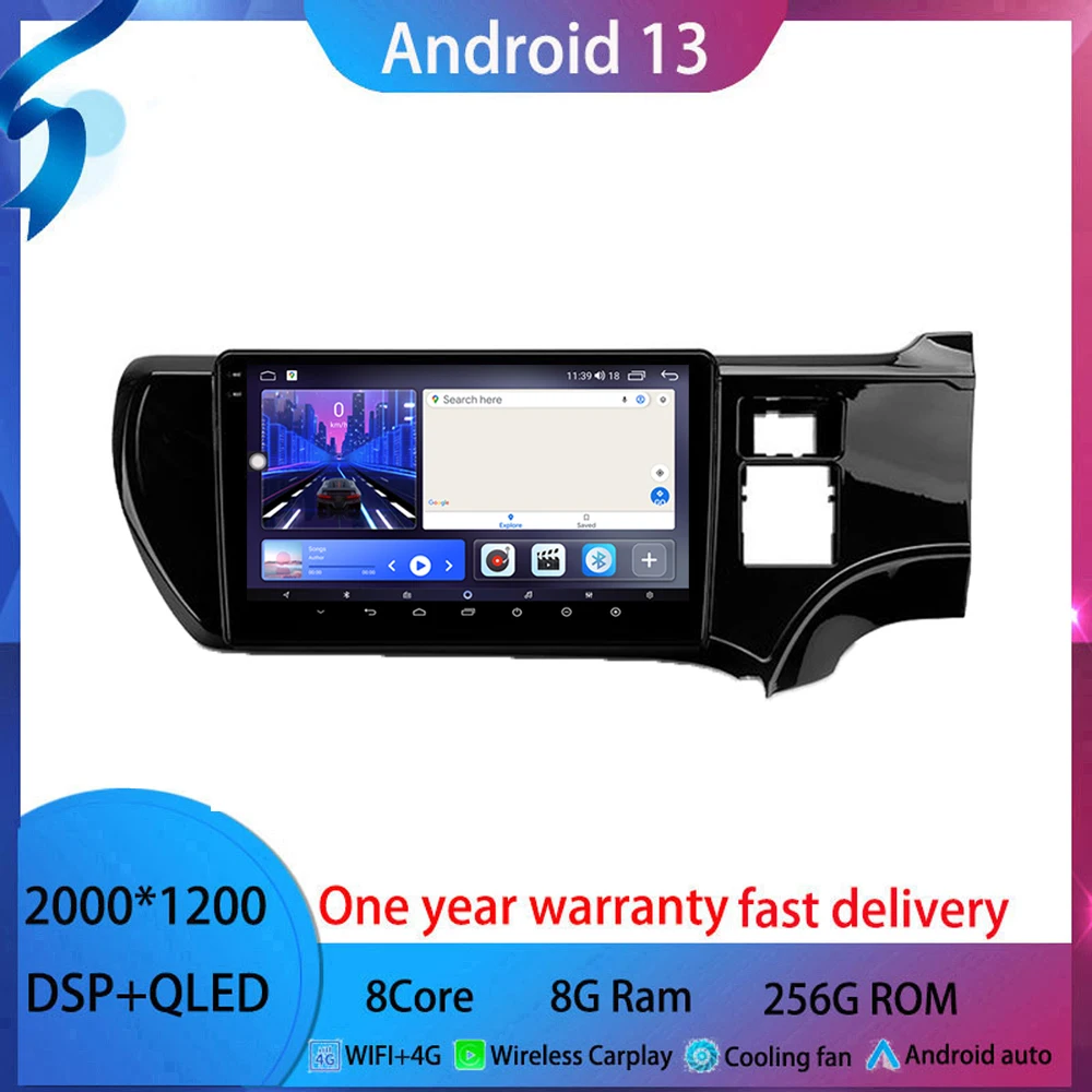 

9 inch For Toyota Aqua 2011-2017 android 13 Car Radio Multimedia Video Player Carplay Android tablet QLED Screen 4G BT5.0