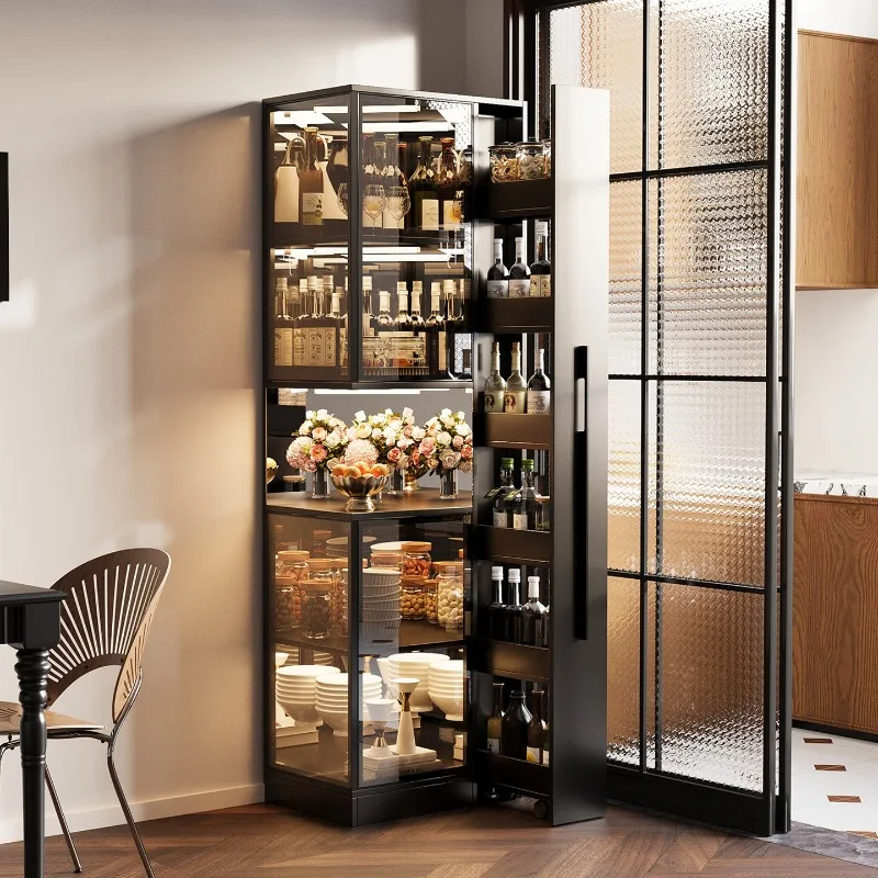 solid wood wine cabinet dining side cabinet, integrated wall locker, living room corner cabinet can pull glass high cabinet