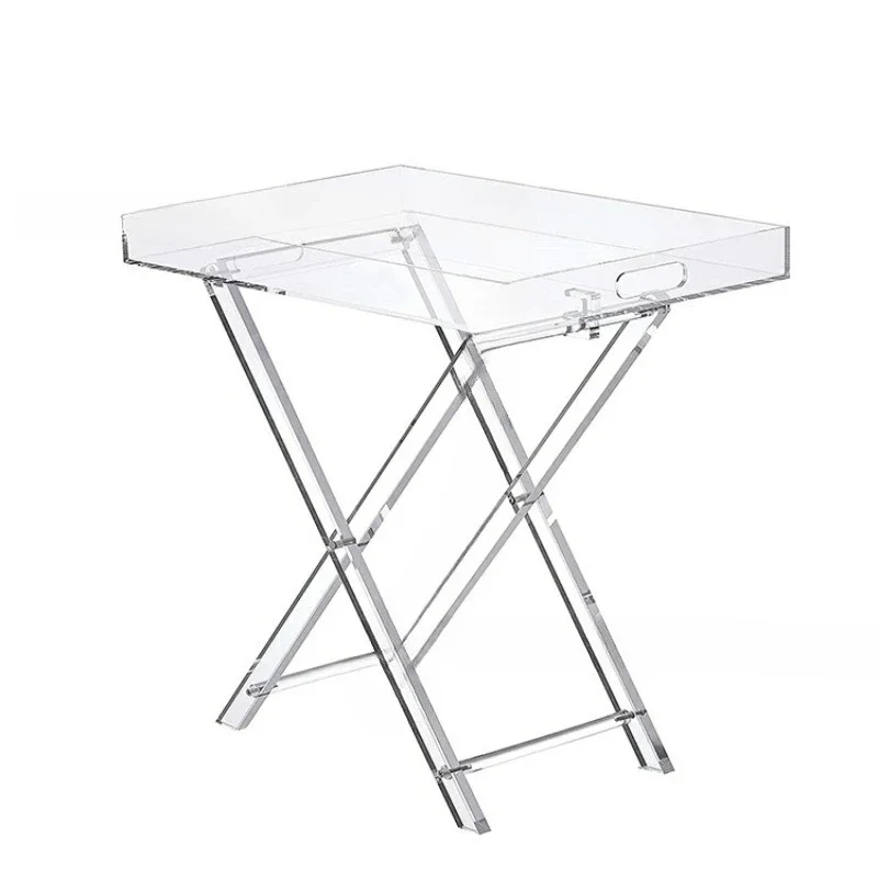 

Simple and transparent foldable coffee table multi-functional tray storage rack