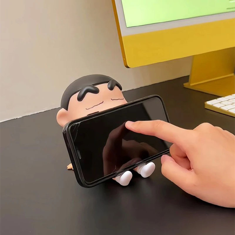 Crayon Shin-Chan Phone Holder Kawaii Anime Desktop Ornaments Cartoon Watching TV Phone Support Cute Doll Decorations Girls Gifts