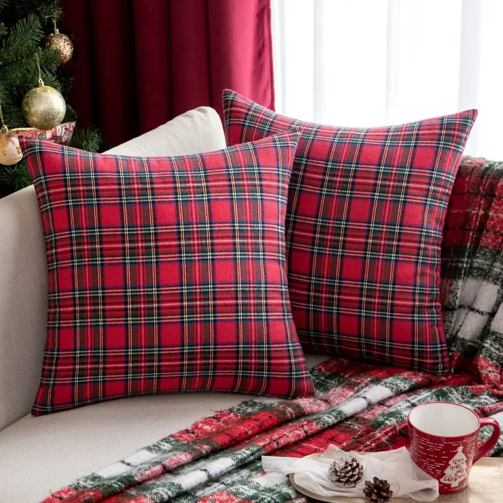 45x45cm Christmas Pillow Cases Red Checkered Cushion Cover Decorative Pillow Cover for Sofa Plaid Pillowcase Festive Decor