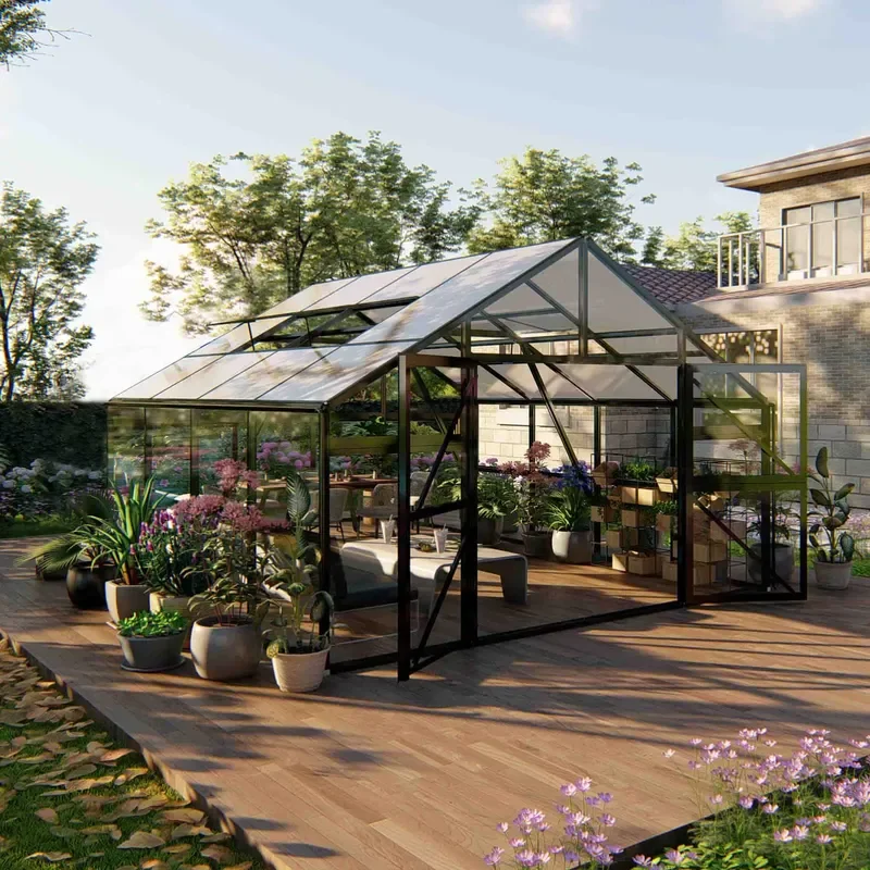 Single-Span Polycarbonate Garden Greenhouse Prefab Aluminum Glass House Sunroom Kit for Customized Use Wholesale from China