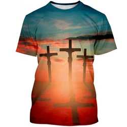 Christian Jesus Cross 3D Print Summer Men/Women O-Neck T-shirt Casual Short Sleeve Oversized Pullover Fashion Trend Men Clothing