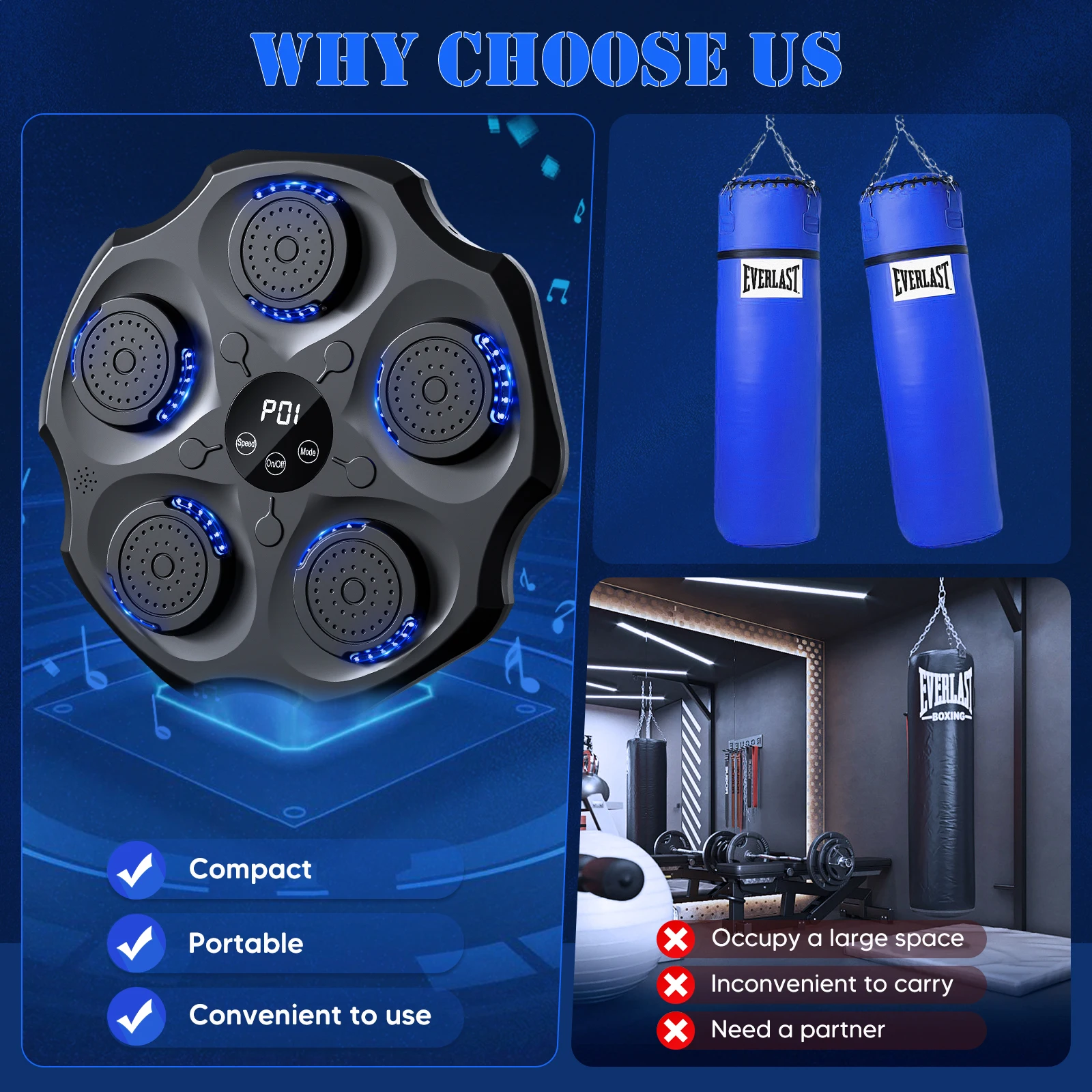 New Upgraded Smart Music Boxing Machine Beats Withthe Rhythm Of Music LED Sandbag Relaxing Reaction Training Target Boxing