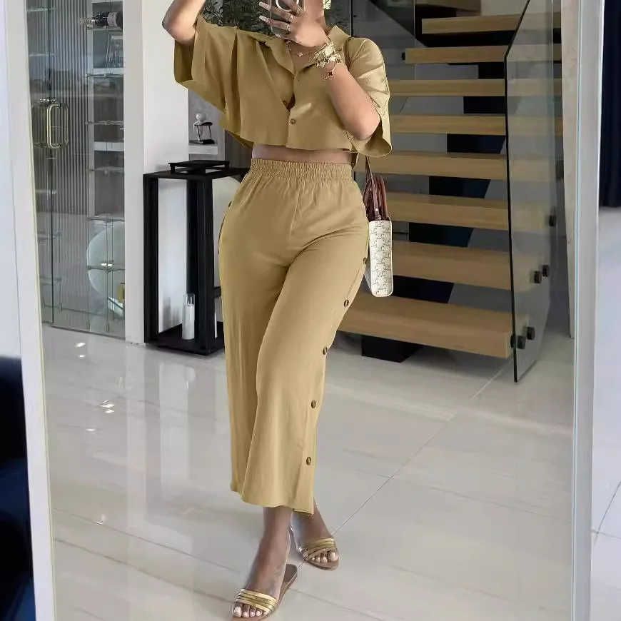 Três irmãs primavera verão moda casual conforto férias à beira-mar mulher roupas cor sólida senhoras conjuntos de duas peças pantsuits