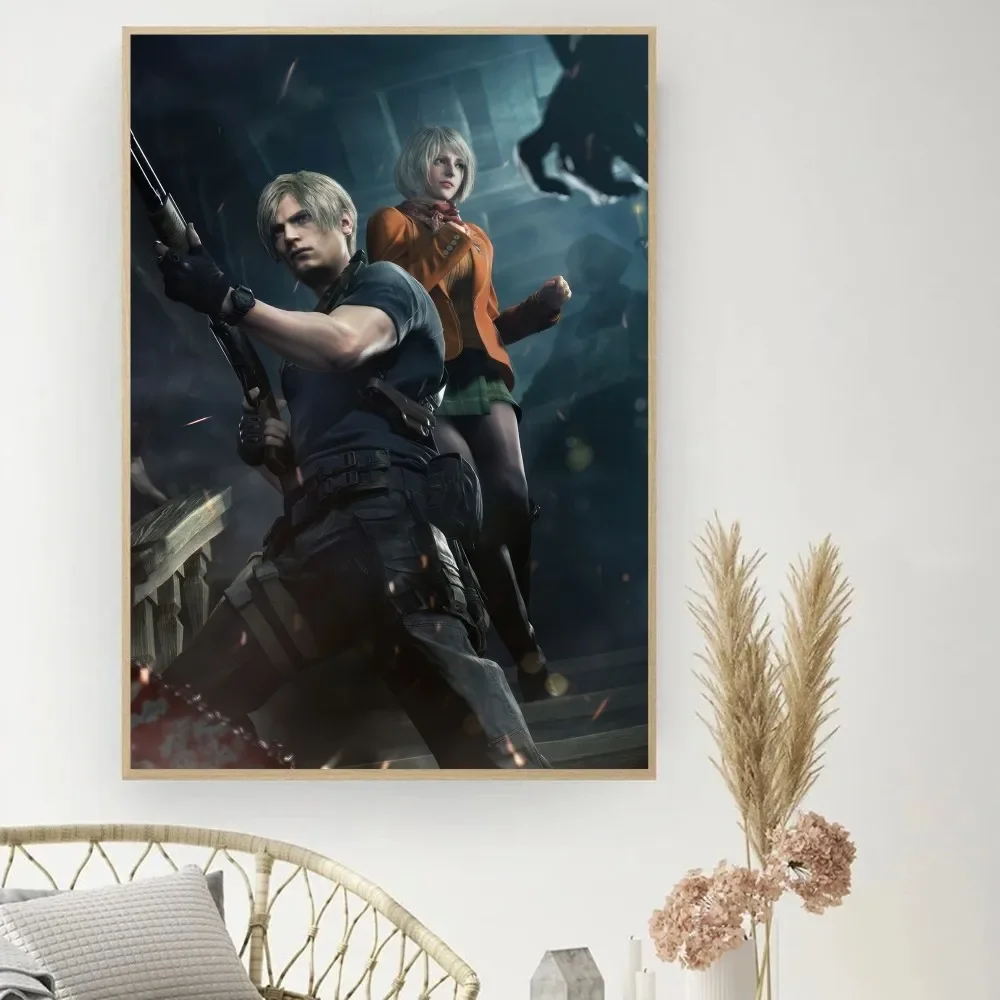 Game R-Resident Evil 4 Remake Leon Poster DIY Vintage Movie Poster Wall Art Painting Study Stickers Big Szie Wall Painting