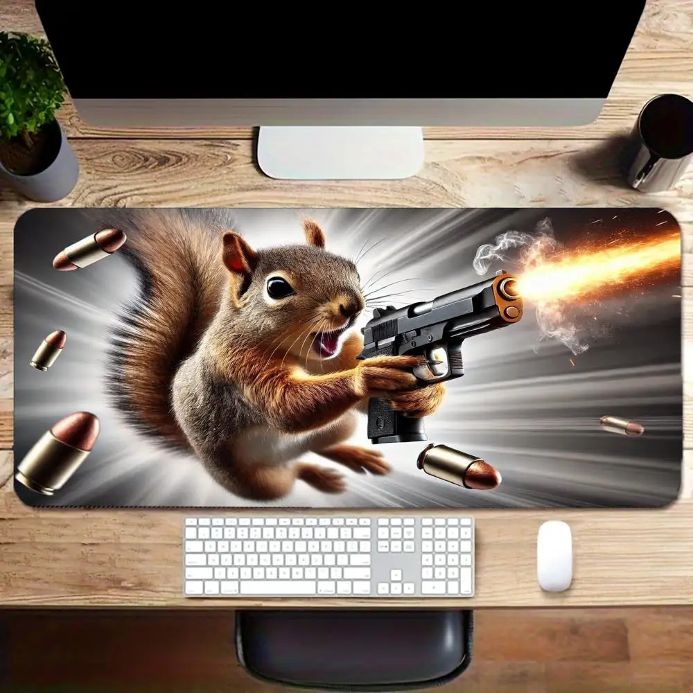 

Squirrel with A Gun Mouse Pad Large Rubber Base Anti-slip PC Desk Accessories Mousepad for Office & Gamer Keyboard Mat Decor Rug