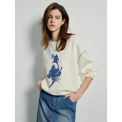 TOYOUTH Womens Sweatshirt 2024 Spring New Applique Flower Embroidery Long Sleeve Round Collar Streetwear Pullover Tops