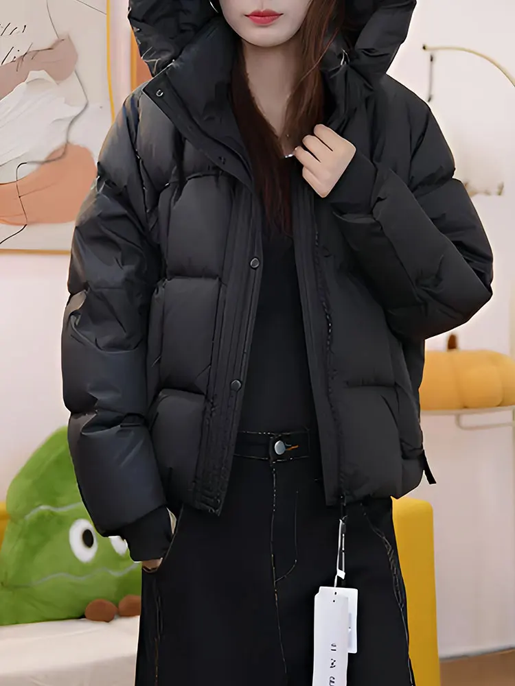 

Women's Hooded Short Cotton Jacket Thick Warm Bread Style Loose Fit Winter Outerwear Korean Style Commute Fashion