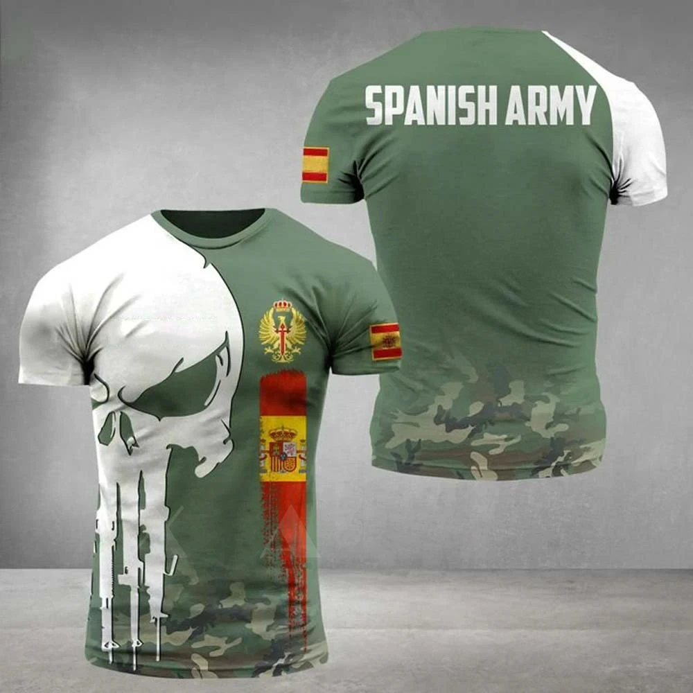 Men\'s 3D Printed Spanish Flag Printed T-Shirt Military Short Sleeve Shirt Spanish Veterans Hunting Clothing Camouflage Clothing