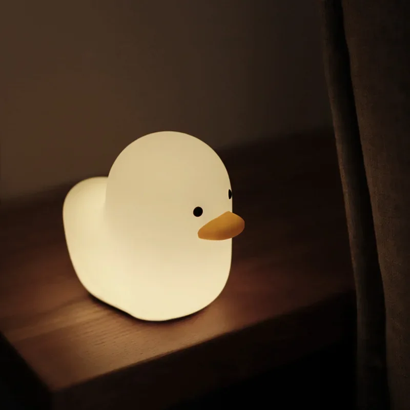 Quente adorável bonito dos desenhos animados silicone sem brilho pato luz da noite com carregamento usb presentes de natal crianças/grils quarto