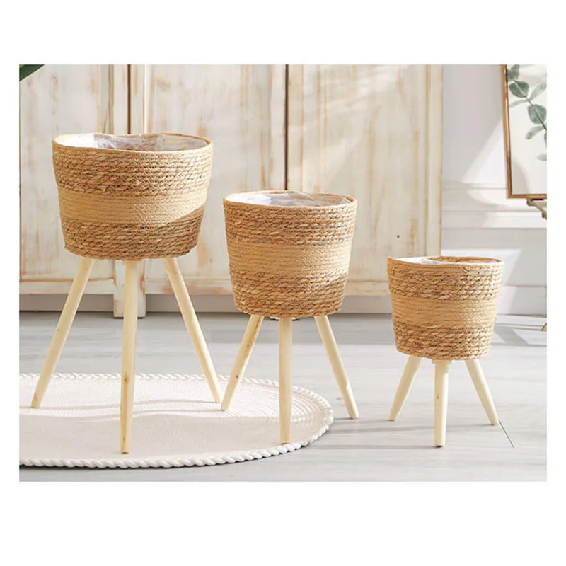 Woven Storage Basket Rattan Straw Basket For Garden Terraces Planter Basket Grass Flower Pot Mini Woven Plant Flower Basket