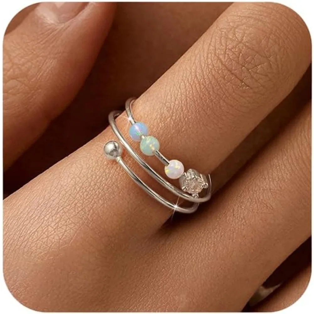

Регулируемое кольцо из стерлингового серебра S925 для женщин, 14-каратное позолоченное опаловое кольцо, облегчение тревоги, снятие стресса, ювелирное изделие, подарок