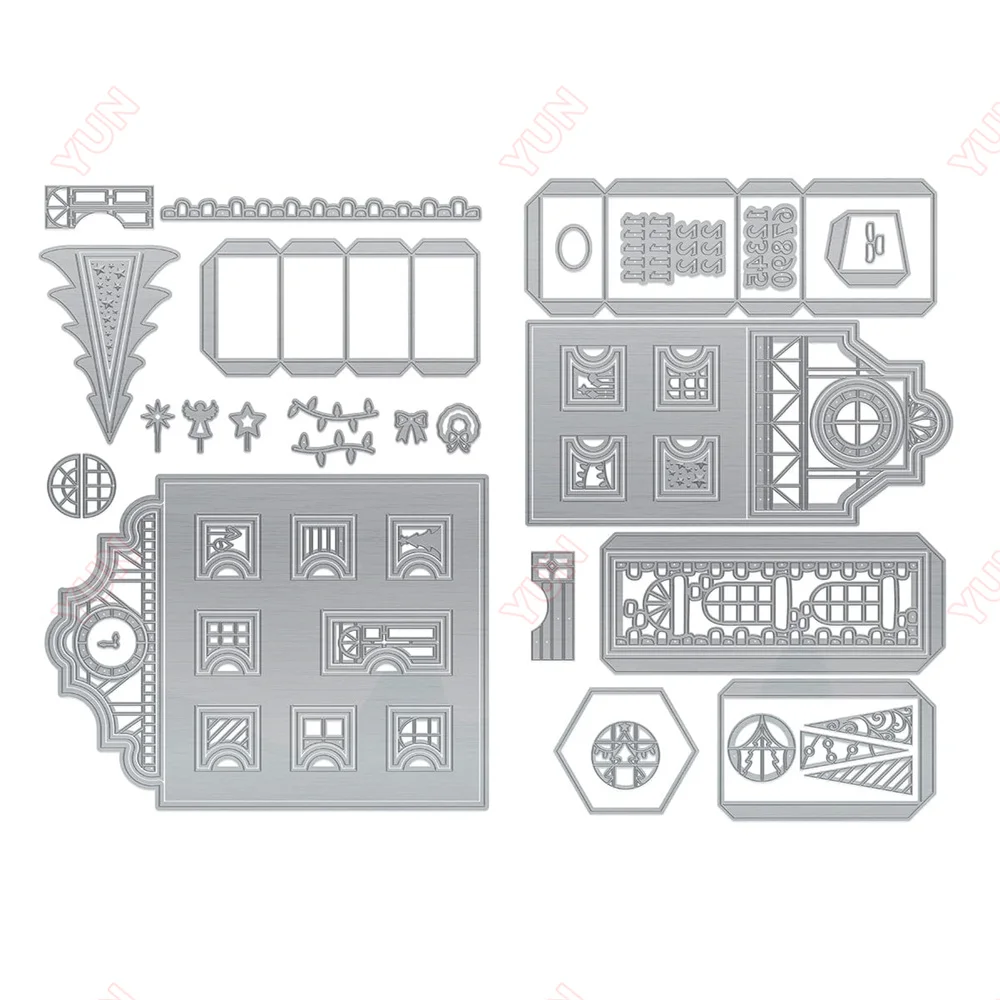 Nowe metalowe wykrojniki Advent Town Die Set Christmas Tree Box Die DIY Scrapbooking Album fotograficzny Dekoracyjna karta papierowa do wytłaczania