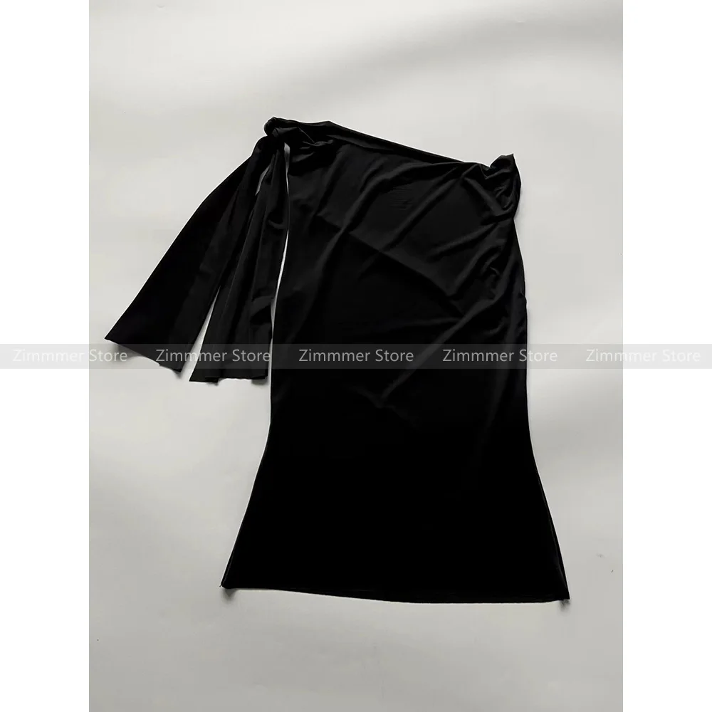 Hot Girl Niche Twisted Asymmetric Lace-up Slim Short-sleeved T-shirt Top + Fishtail Skirt Set