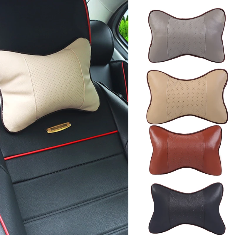 

1/2/4 PCS Car Neck Pillows Both Side Pu Leather Pack Headrest for Head Pain Relief Filled Fiber Universal Car Headrest Pillow