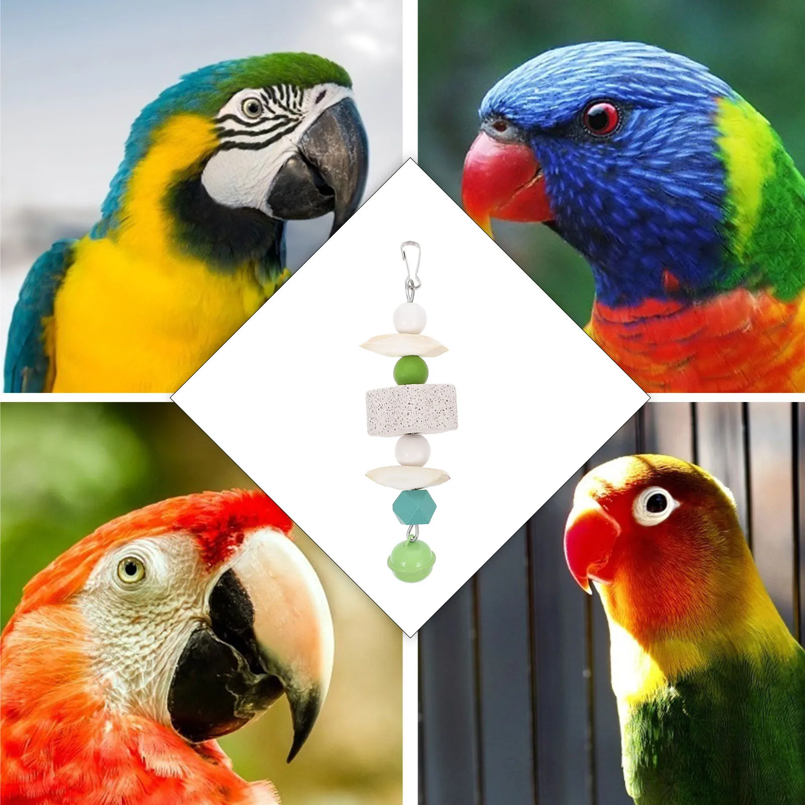 

Parrots Bird Grinding Teeth Hanging String Toys Cage Bite Beak Green Cuttlebone Chewing for Birds