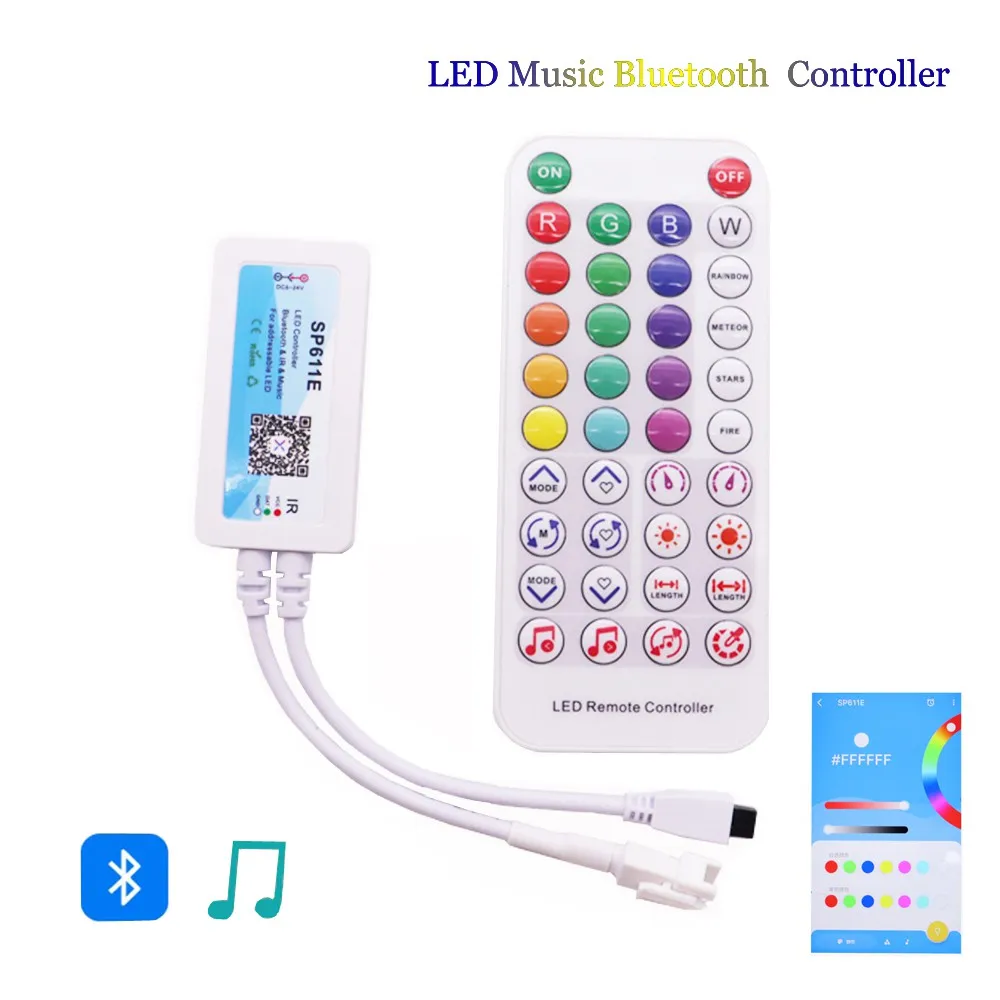 

DC 5V-24V LED Controller SP611E Bluetooth-Compatible Music App IR 38 Keys For WS2811 WS2812 Addressable LED Light Strip