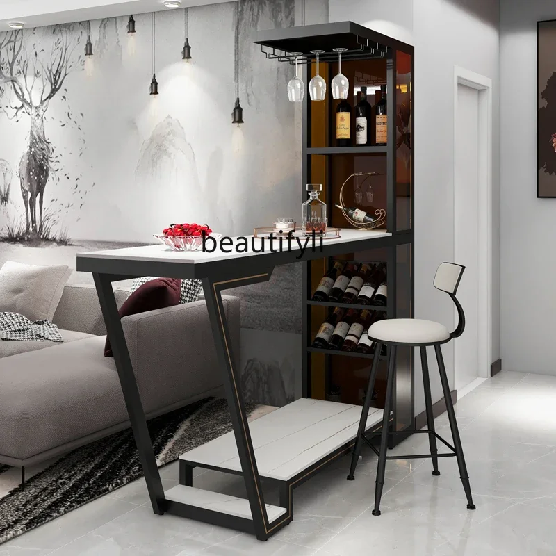 

A55 Living room partition cabinet, bar counter integrated table against the wall, household modern rock slab entrance, high tabl