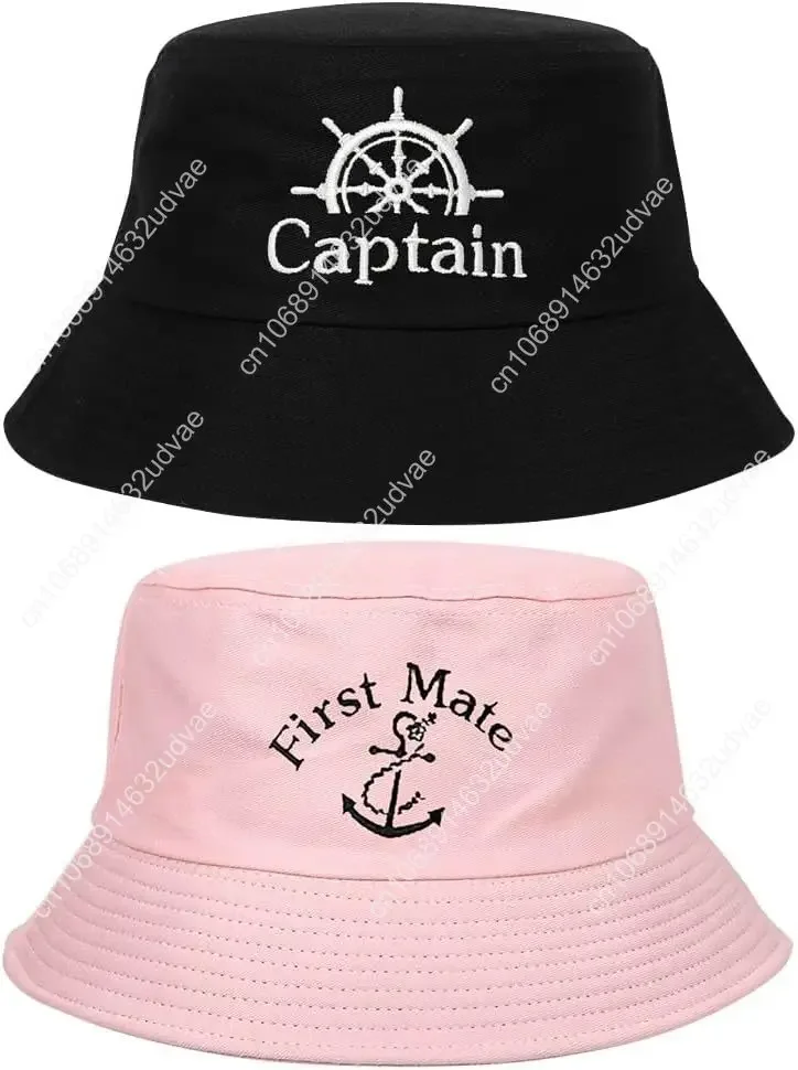 2 Pcs Matching Captain Hat and First Mate Hats Skipper Boating Bucket Caps Nautical Marine Sailor Embroidered Sun Hat