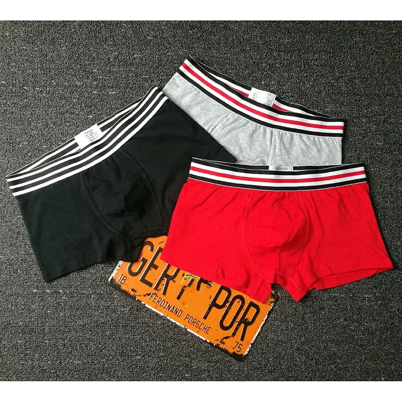 3pcsTOPMen\'s Cotton Boxer Underwear Men\'s Fashion Stripe Belt Solid Color Underpants Ultra Soft Comfy Breath Male Panties Shorts