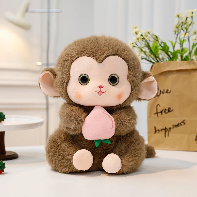 

1pc Cute Peach Hug Big Eyes Monkey Plush Toy Doll Children's Pillow Filling Animal Birthday Gift Plush Toy