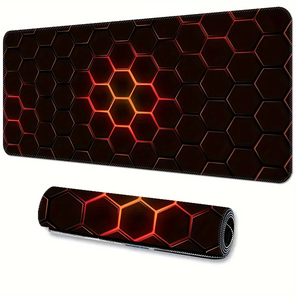 

XXL Large Gaming Mouse Pad with Hexagonal Design table mat Red Glow Rubber Non-Slip for Office Gaming Desk accessories Desk pad