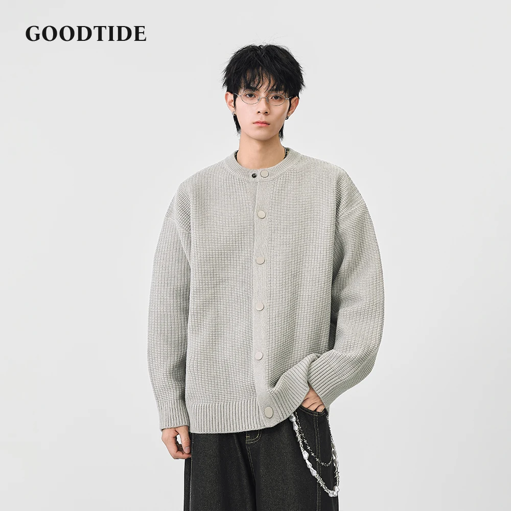 Fashion Men's Casual Crew Neck Cardigan 2025 Winter New Ribbed Knitted Jacket Button Front Soft Long Sleeve Outerwear Top
