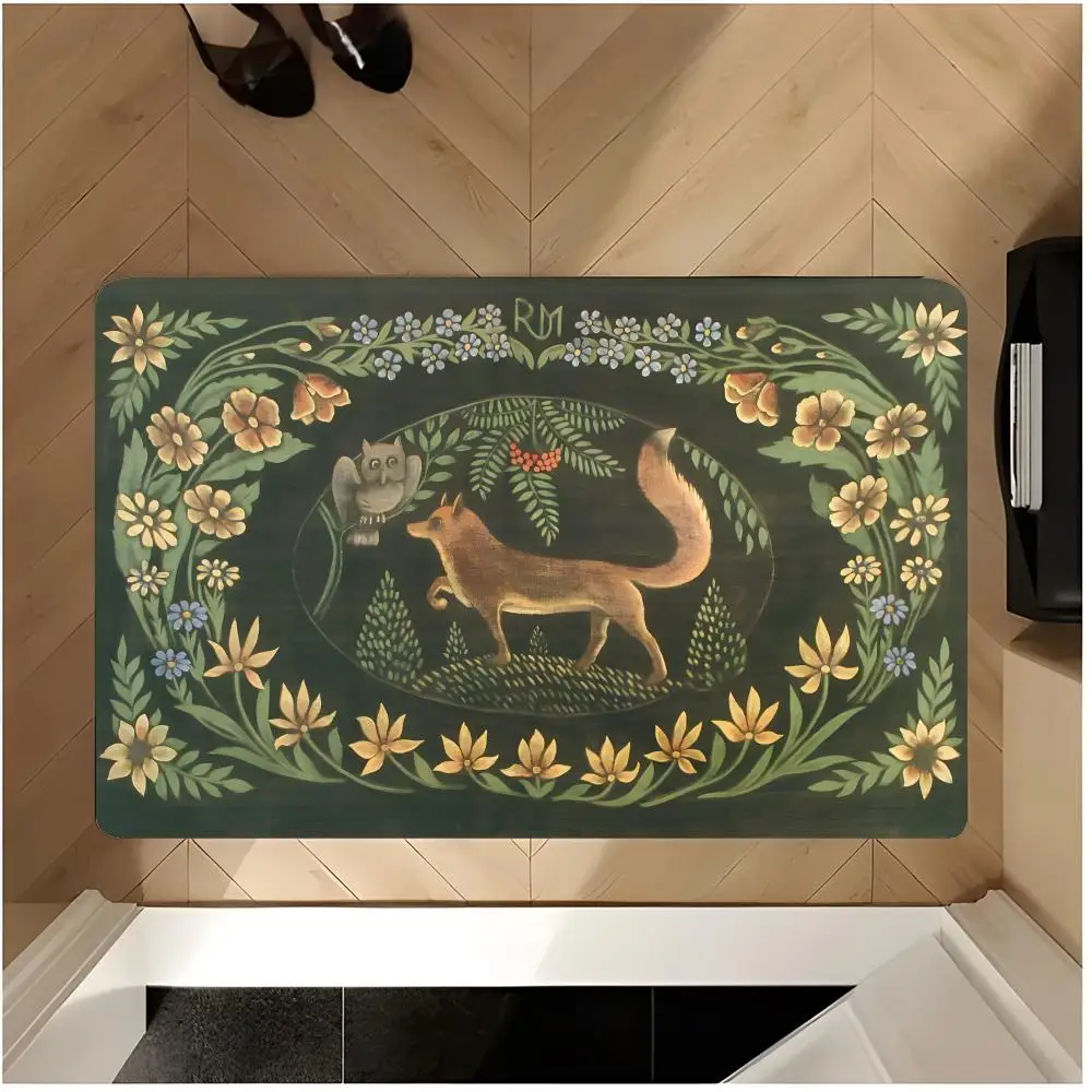 Animal Lovely L-Little Fox Floor Mat Non Slip Washable Flannel Doormat Water Absorbent Indoor Floor Carpet Rug