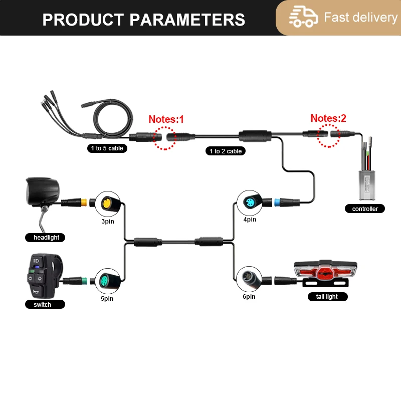 

Велосипедный фонарь 36 В 48 В DK15, электрический велосипед QD139, комплект фонарей, задний фонарь с водонепроницаемой вилкой, без функции стоп-сигнала