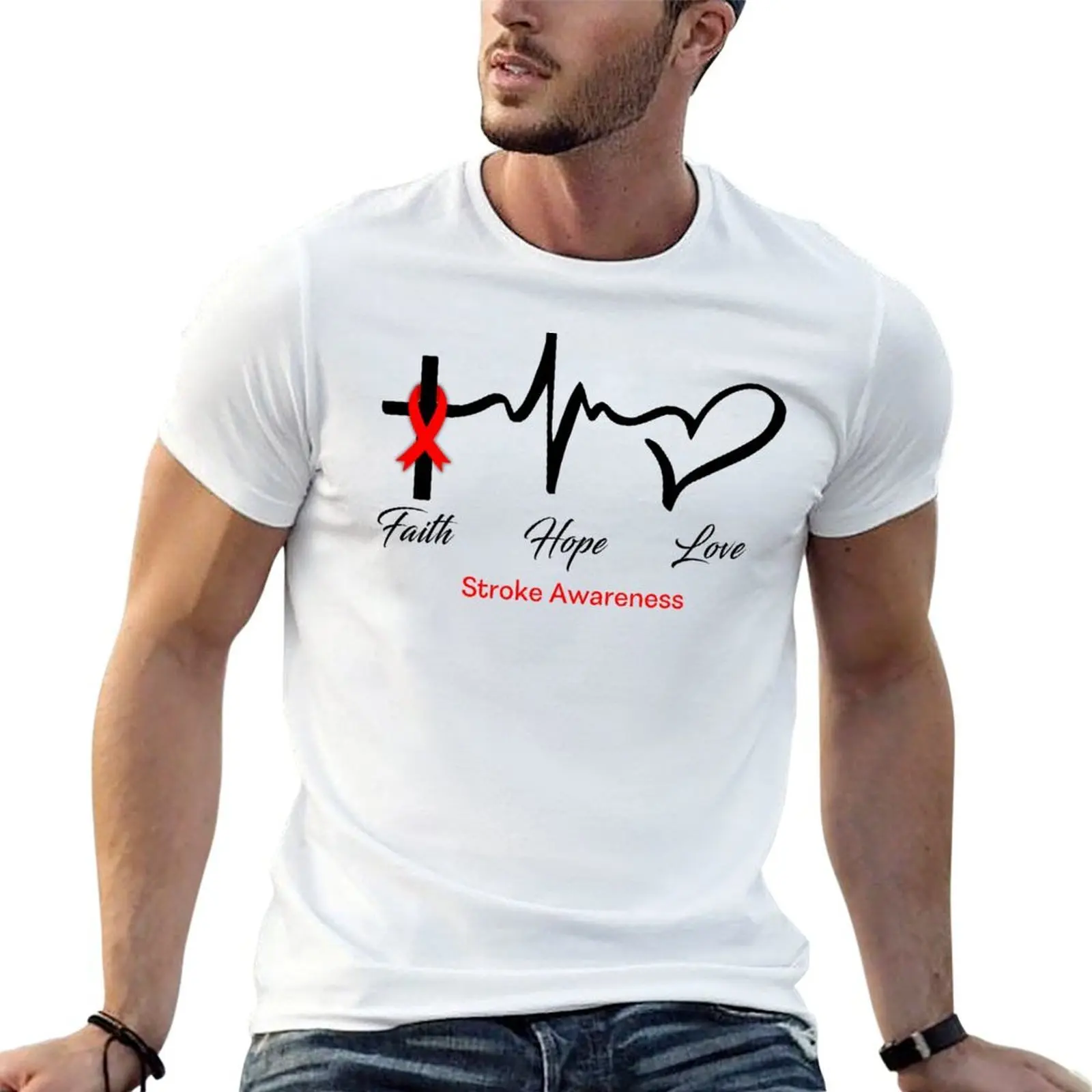 

Футболка Faith Hope Love Stroke Awareness, мужские хлопковые мягкие футболки с рисунком для мужчин, футболка
