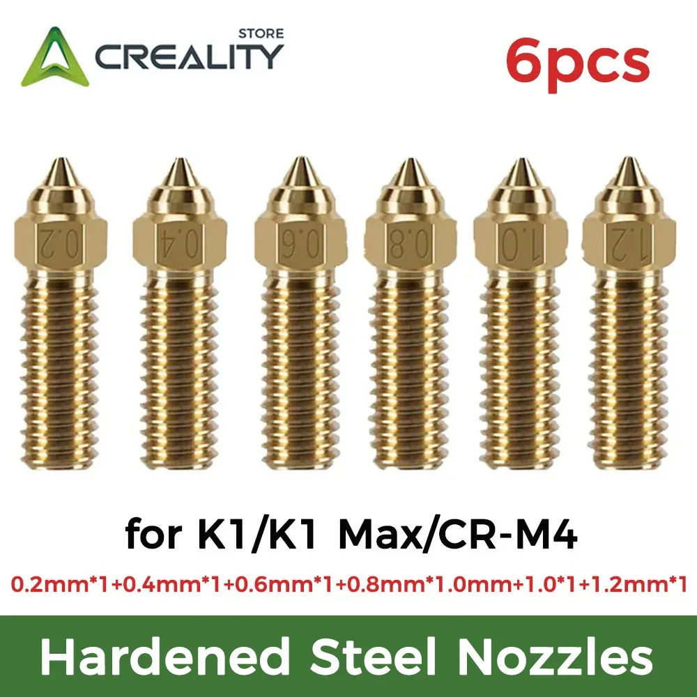 

Creality K1/K1 Max/CR-M4 Nozzle 6pcs Brass High-speed 3D Printer Nozzles 0.2/0.4/0.6/0.8/1.0/1.2mm Fit 1.75mm Filament 6pcs