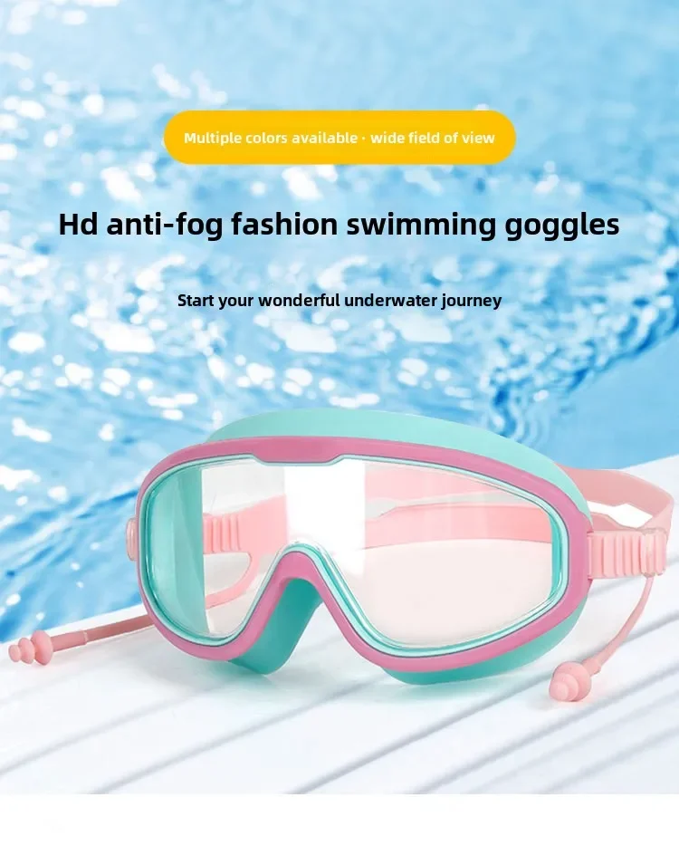 Swimming Goggles with Large Frames for Stylish Women High - Definition  Anti-Fog Coated Lenses Earplugs and Diving Mask