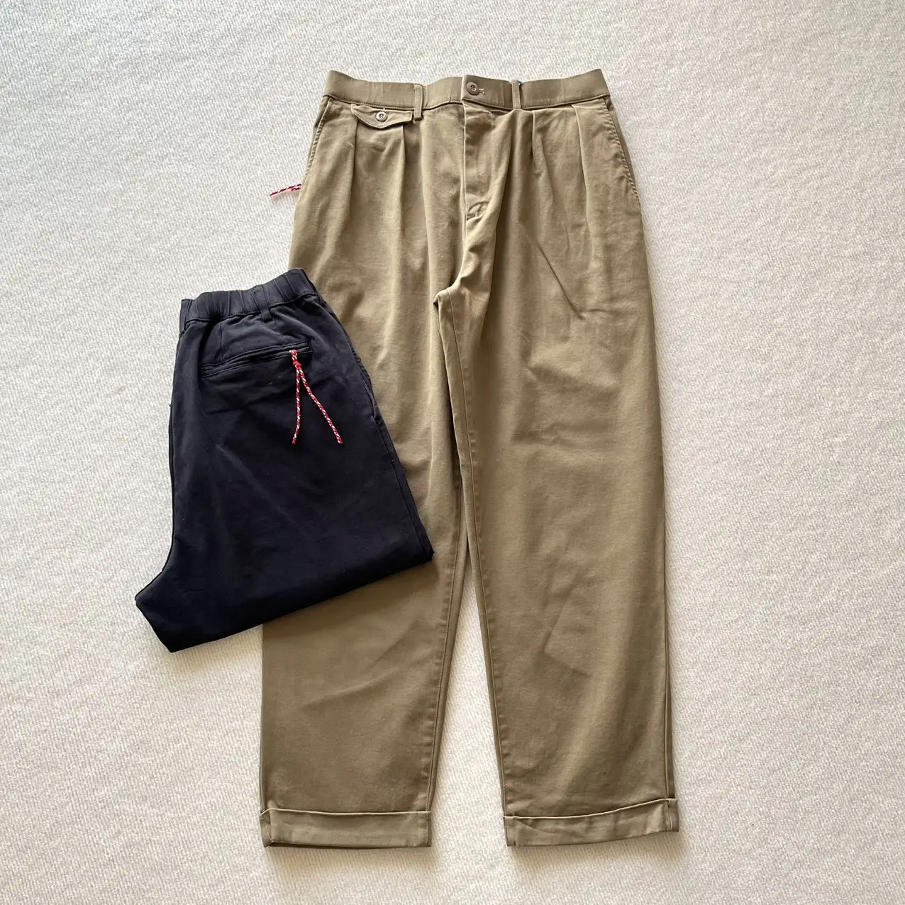 Loose Tapered Pants Red Rope Double Pleat Casual Trousers Japanese Sle mens Cotton Polyester Elastic Fiber