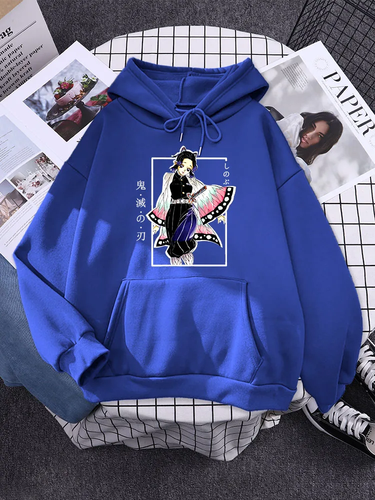 Women Japan Anime Sweatshirts Demon Slayer Kochou Shinobu Plus Size Hoodie Harajuku Female Streetwear Casual Clothes Tops