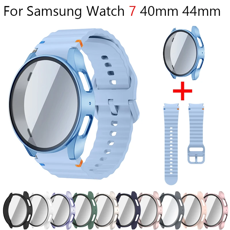 Silikonowy pasek do zegarka Samsung Galaxy Watch 7 40 44 mm z etui ochronnym na ekran Zderzak do paska Samrt Akcesoria na nadgarstek