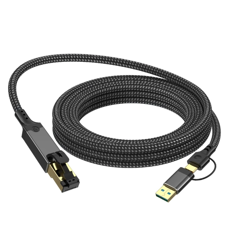 Q6PA Textile Sleeve USB to RJ45 Ethernet Cable with Fast Start, Gigabit Internet Access for Students and Travel Workspaces